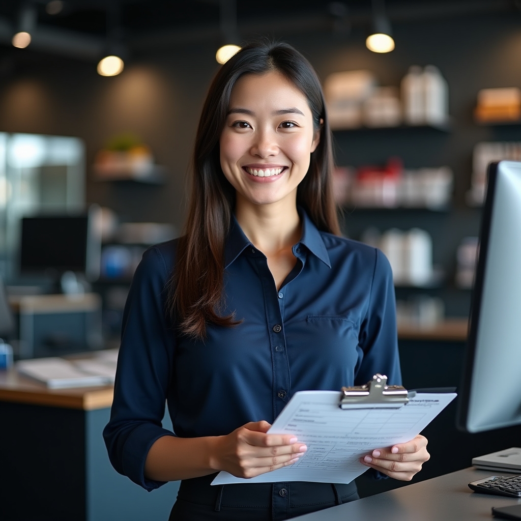 Service advisor at Quietlifeblend auto care reviewing vehicle inspection report with customer
